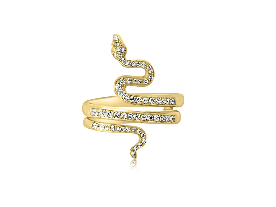 Diamond Pave Yellow Gold Snake Ring