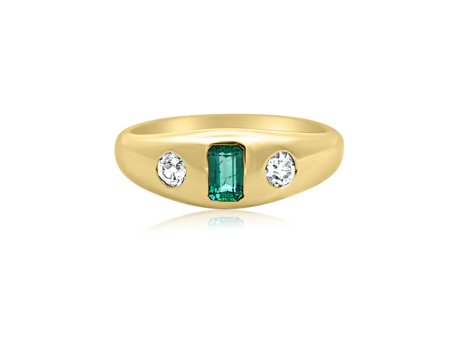 0.22ct Green Emerald and Diamond Signet Ring