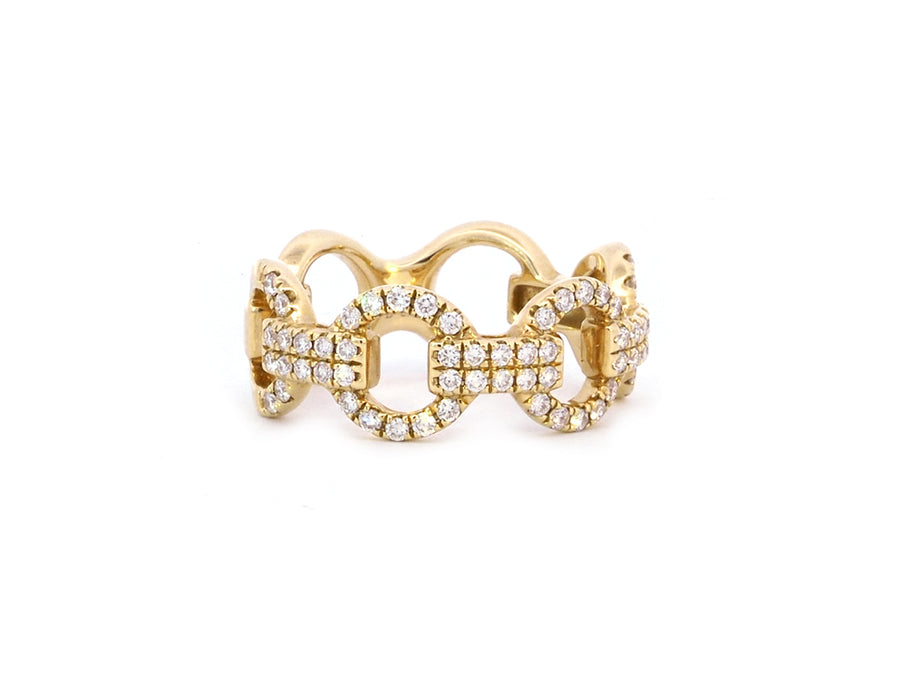 Pave Diamond Circle Link Yellow Gold Ring