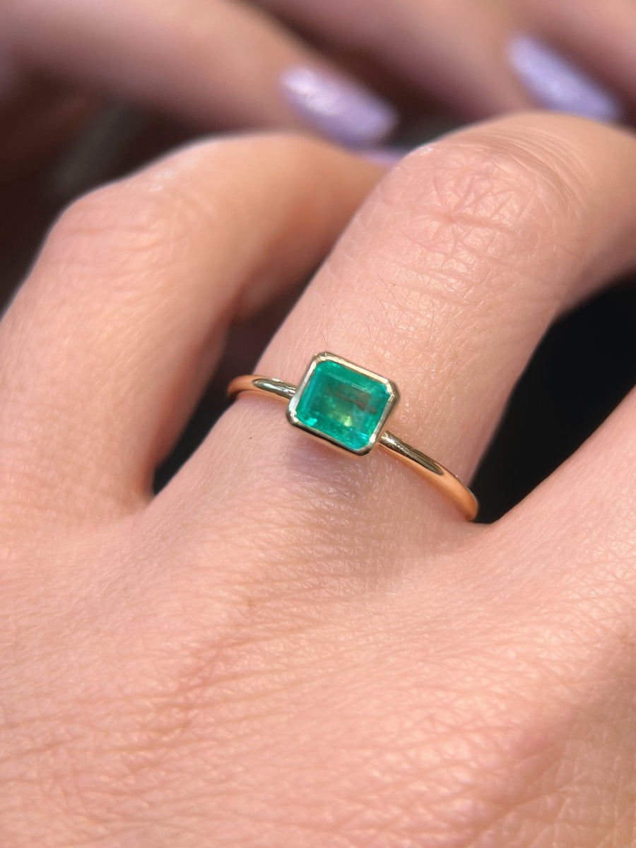 Delicate Square Bezel Emerald Ring