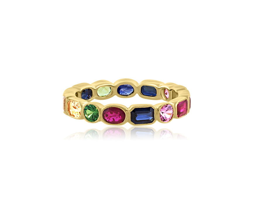 Multi Gemstone Gold Bezel Eternity Ring