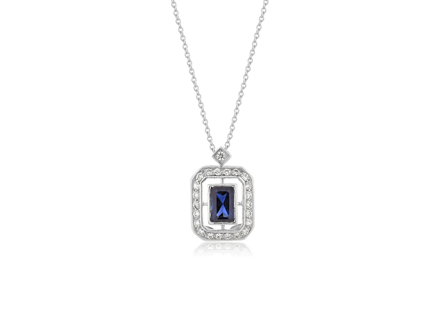 Deco Inspired Sapphire and Diamond Necklace