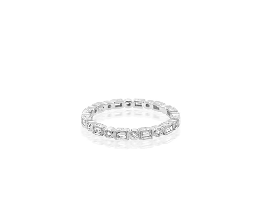 Round and Baguette Diamond Eternity Platinum Band