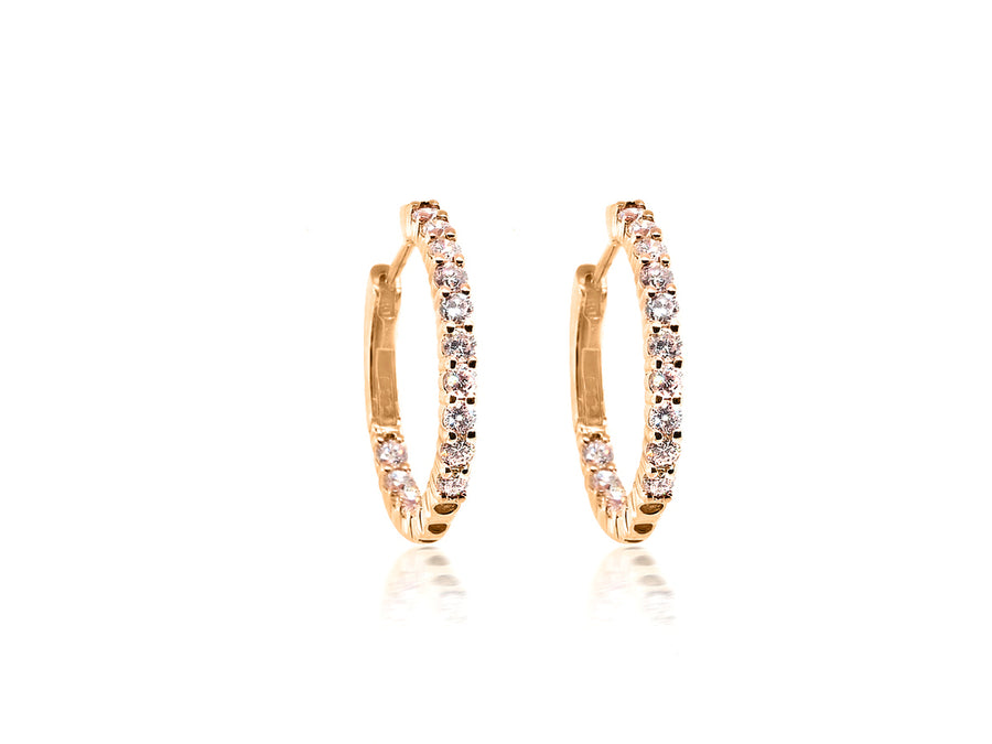 Rose Gold Diamond Pronged Hoop Earrings