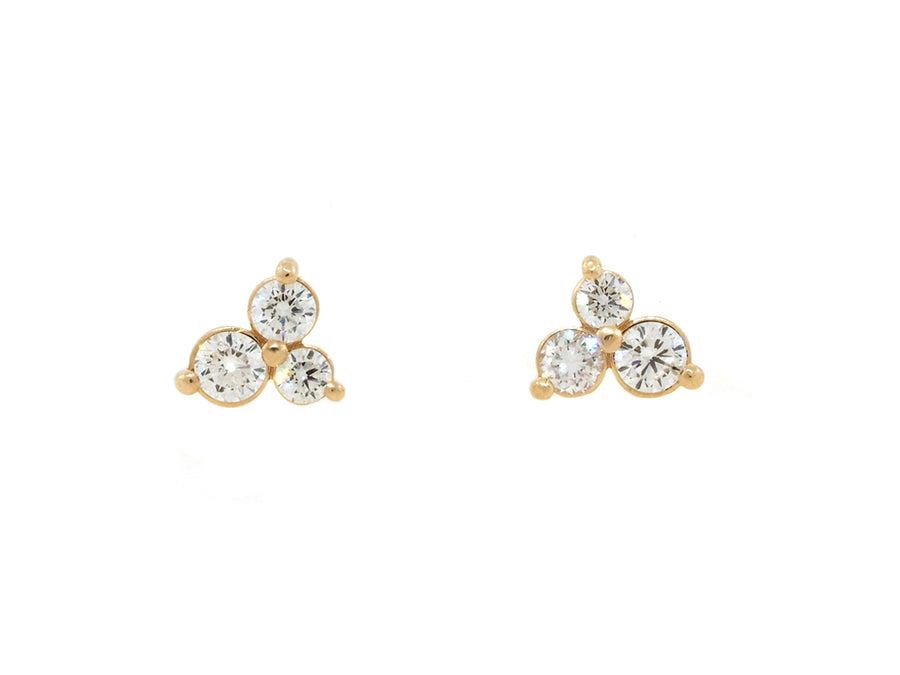 Triple Diamond Cluster Stud Earrings