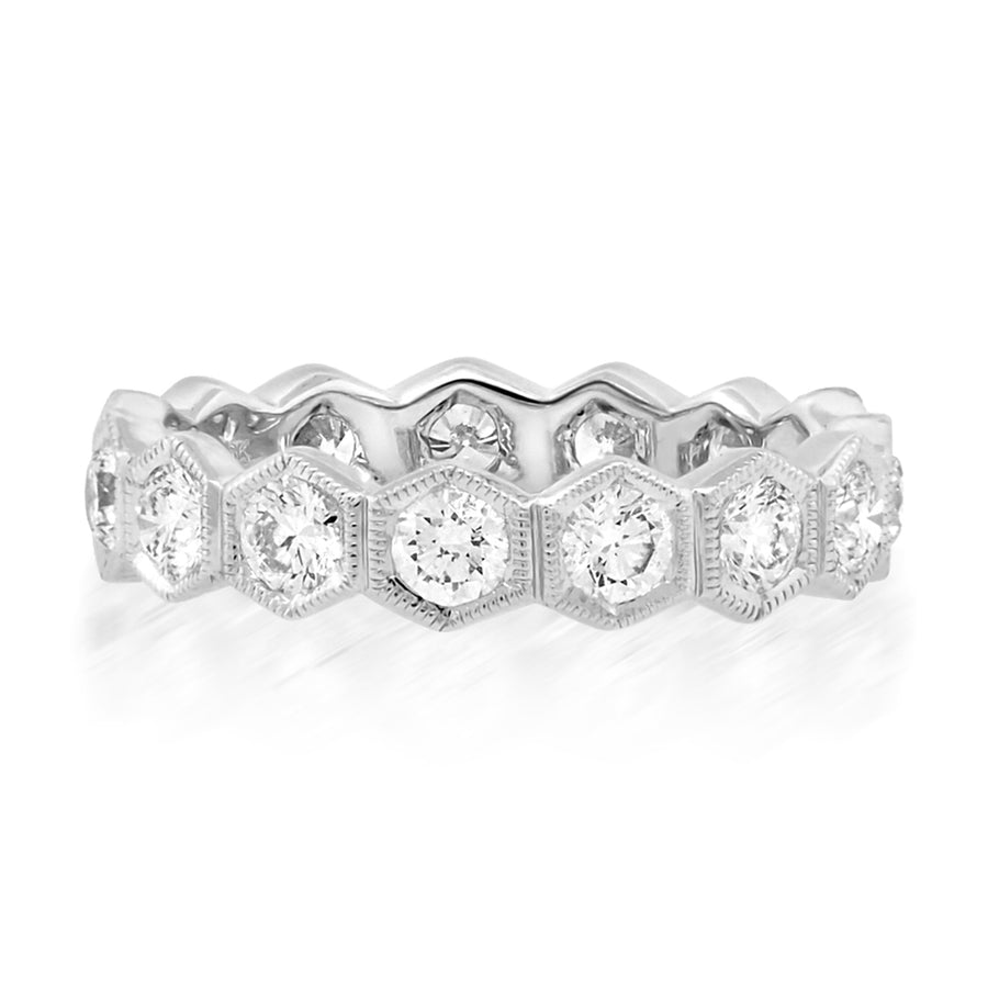 Wide Hexagonal Diamond Eternity Ring