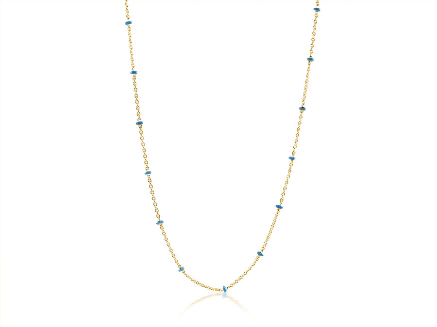 Light Blue Enamel Bead Yellow Gold Necklace