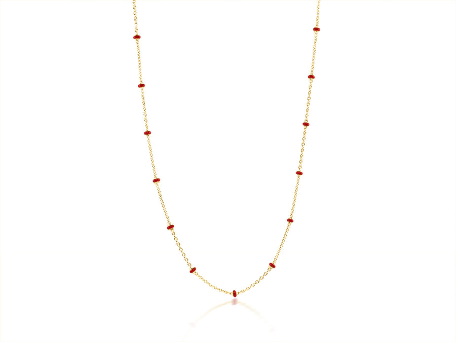 Red Enamel Bead Yellow Gold Necklace