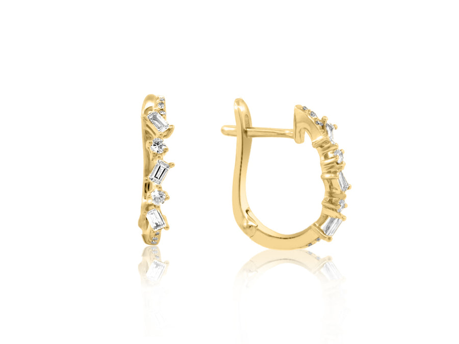 Mixed Diamond Yellow Gold Hoop Earrings