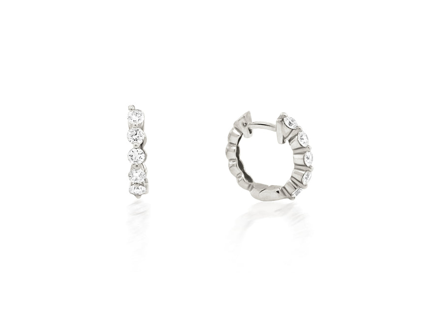Small Pronged White Gold Diamond Hoops