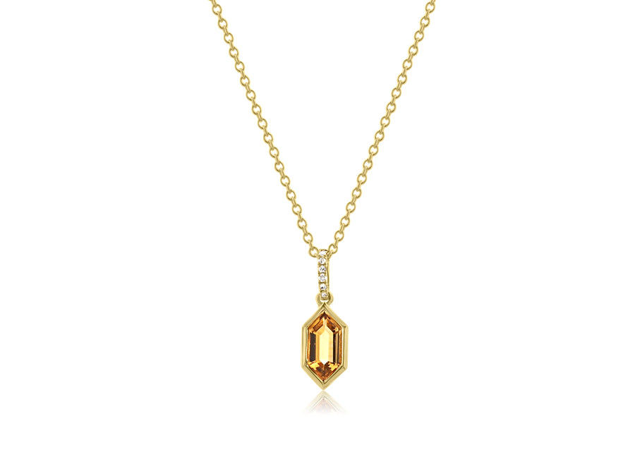 Citrine Hexagon Gold Bezel Pendant Necklace