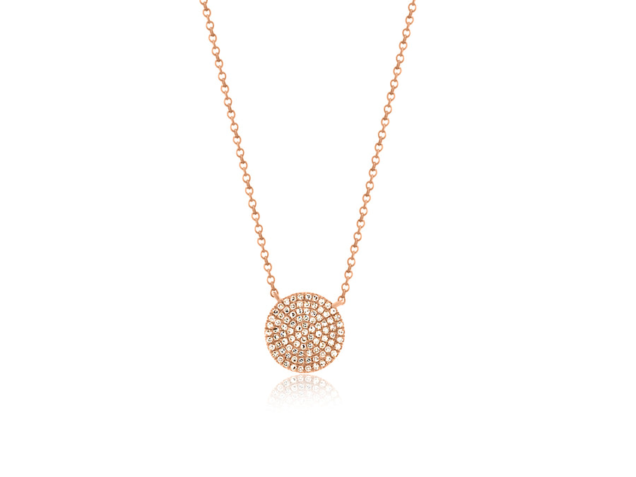 Pave Diamond Disc Rose Gold Necklace