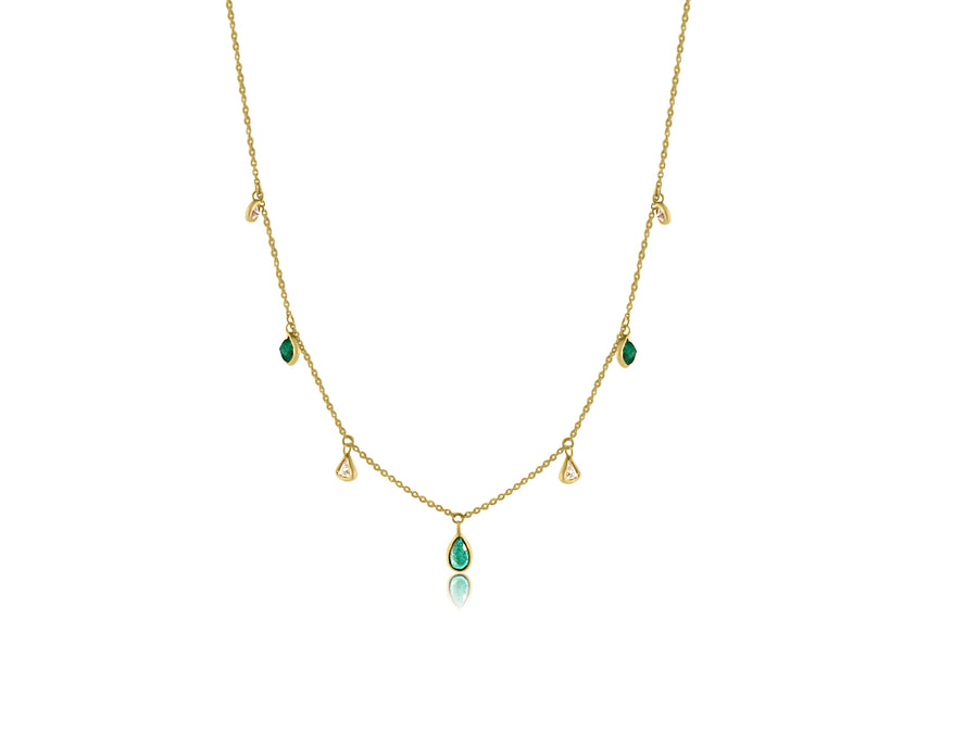 Delicate Emerald and Diamond Bezel Drop Necklace