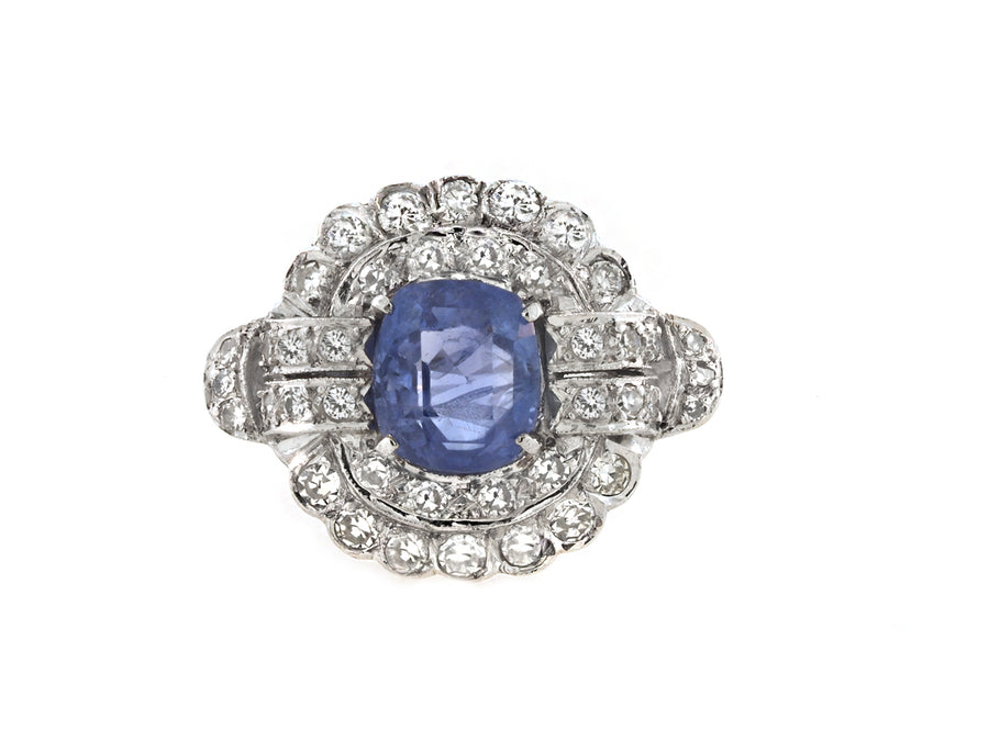 Art Deco Sapphire & Diamond White Gold Ring