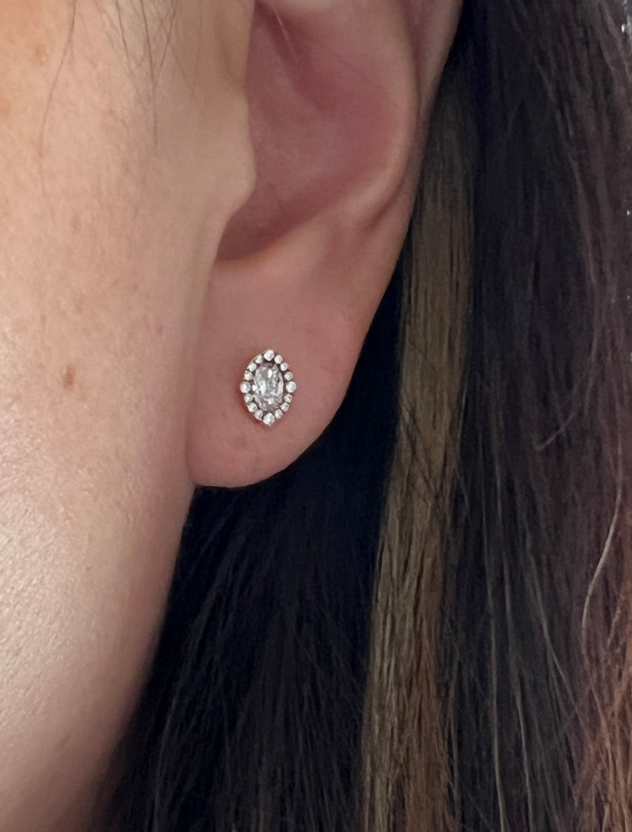 0.50ct Oval Diamond Cluster Halo Earrings