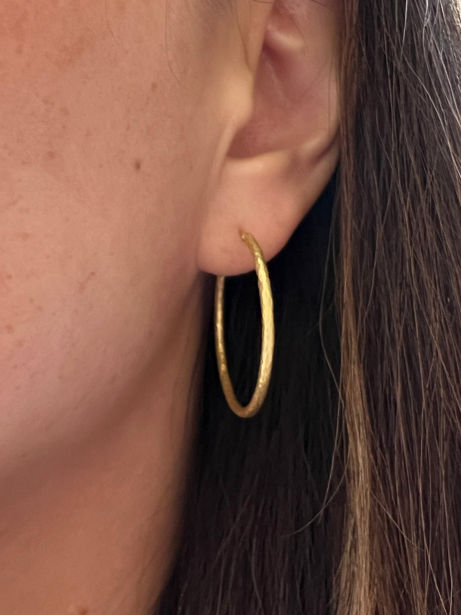 Yellow Gold Medium Thick Hammered Hoops