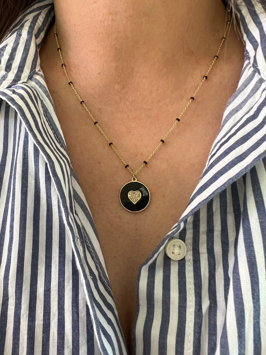 White Heart CC Button Necklaces