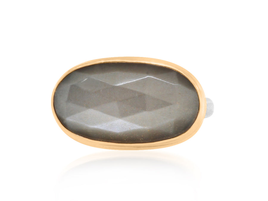 Faceted Oval Grey Moonstone Bezel Ring