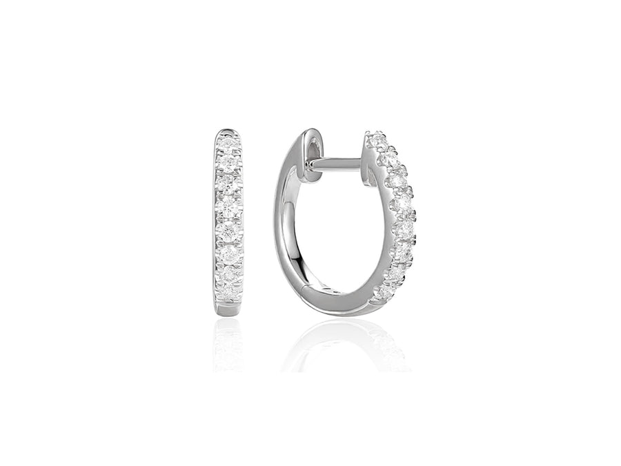 Small Pave Diamond White Gold Hoops