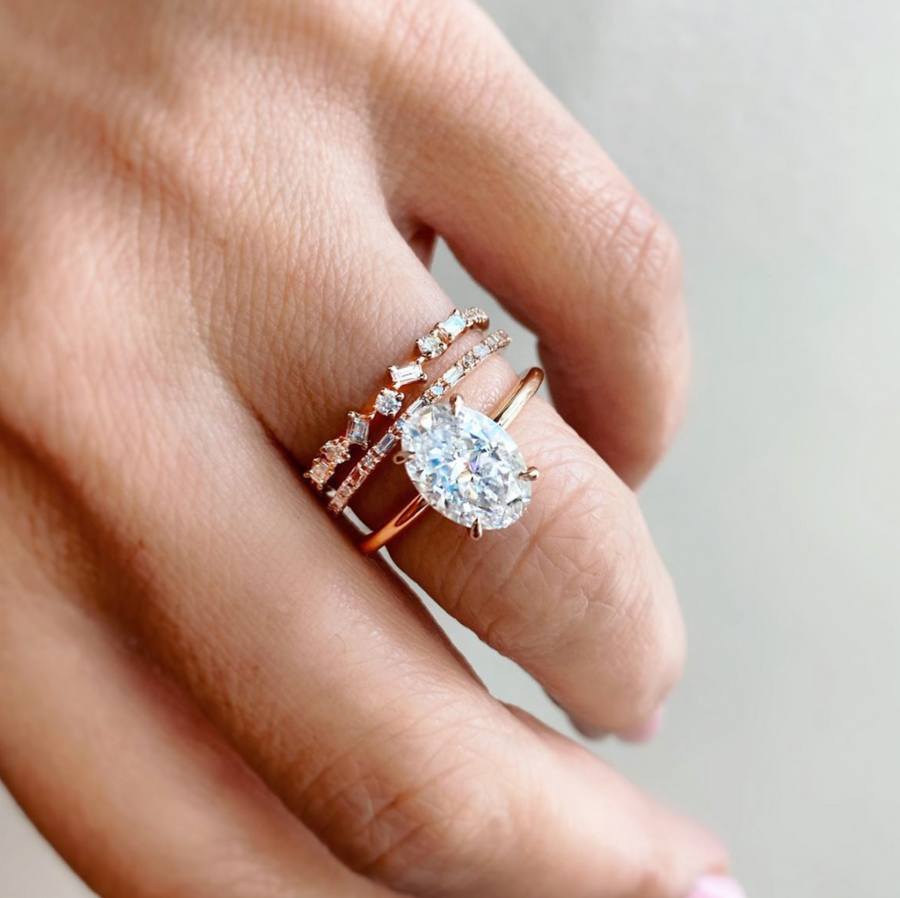 Mini Baguette and Round Diamond Rose Gold Ring