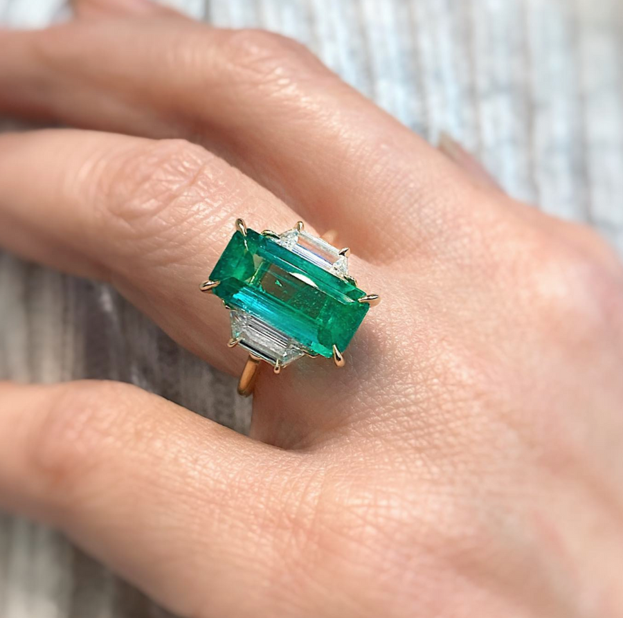 4.19ct Emerald and Diamond Trinity Ring