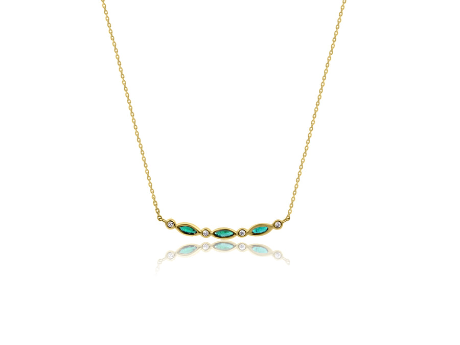 Marquise Emerald and Diamond Bar Necklace