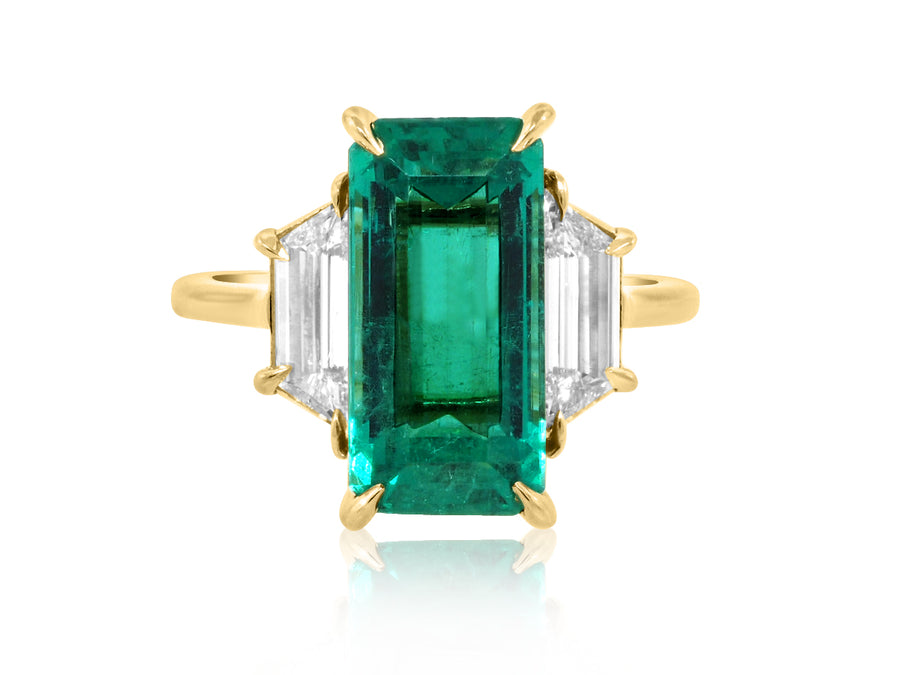 4.19ct Emerald and Diamond Trinity Ring