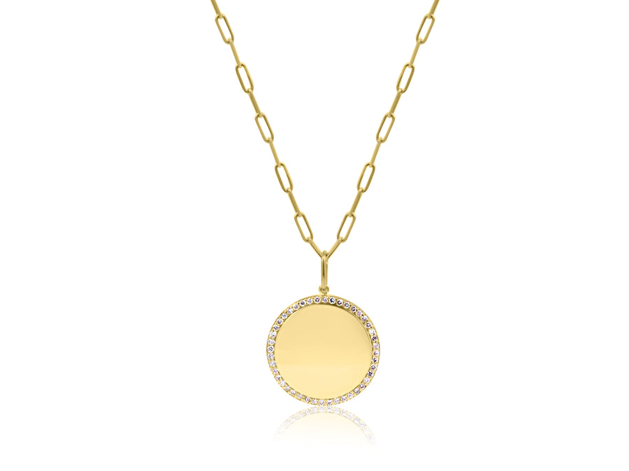 Gold and Diamond Round Medallion Necklace