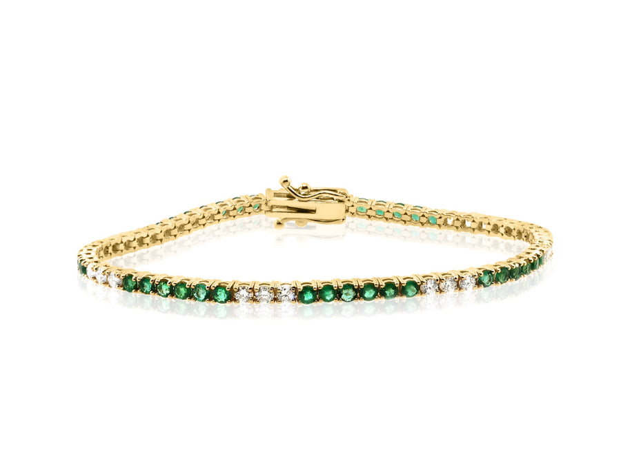 Emerald & Diamond Yellow Gold Tennis Bracelet