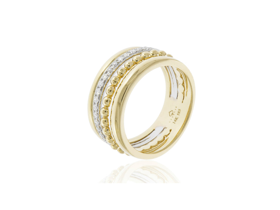 Multi Row Gold and Diamond Yellow Gold Band