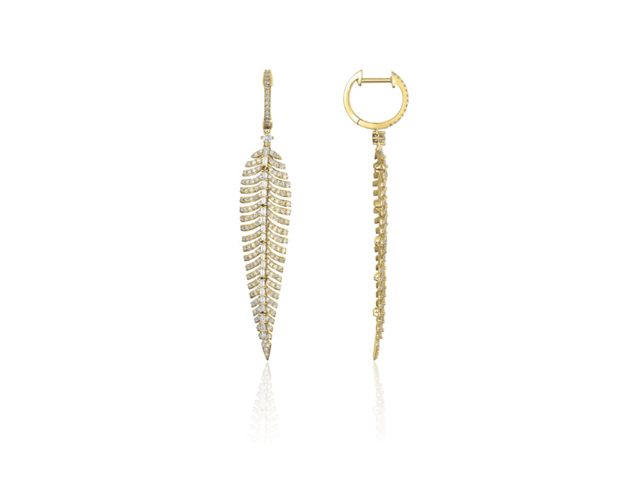 Gold and Diamond Feather Earrings
