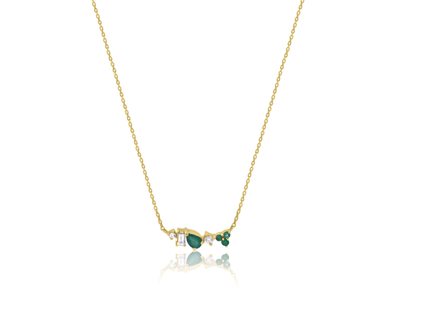 Delicate Emerald and Diamond Cluster Necklace