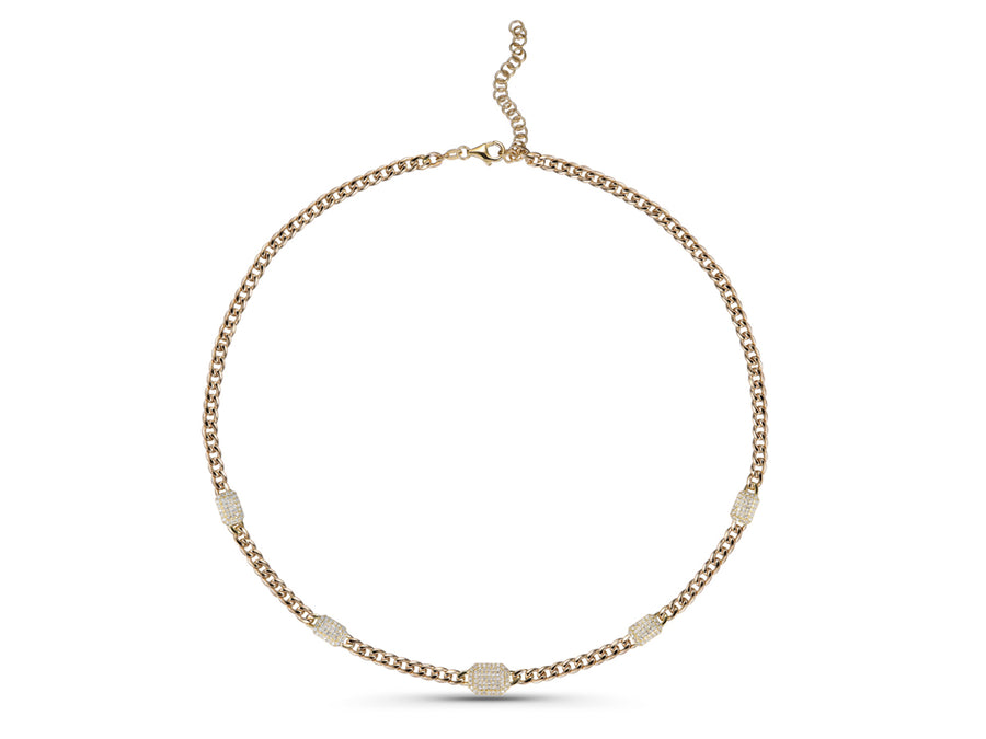 Gold Curb Chain Diamond Station Necklace