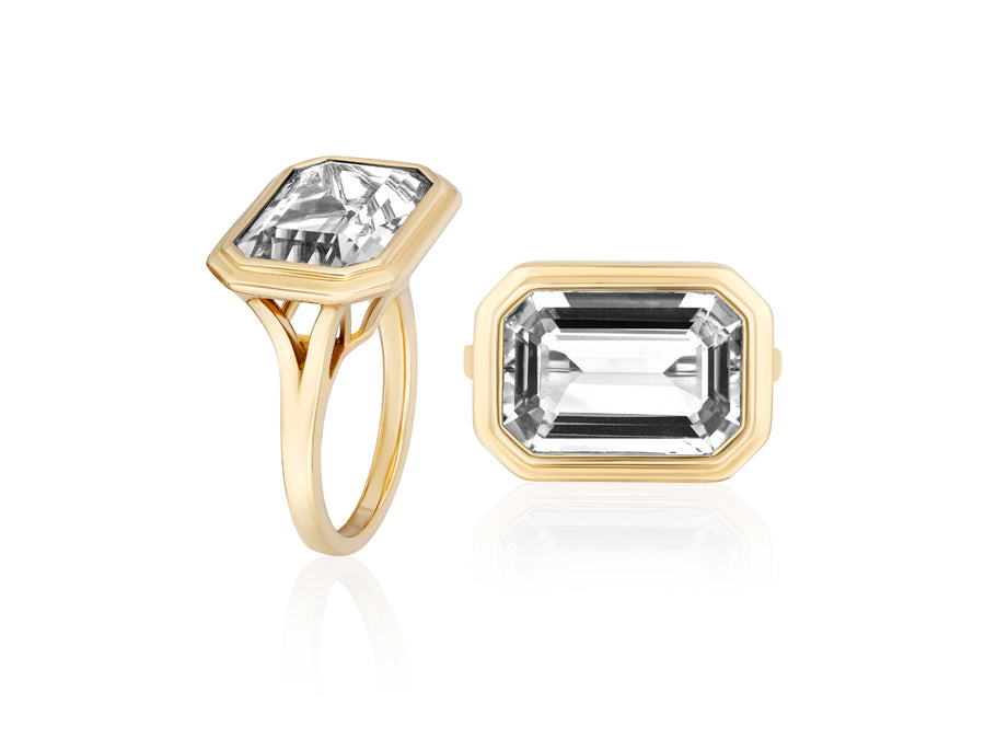 Rock Crystal Gold Bezel Manhattan Ring