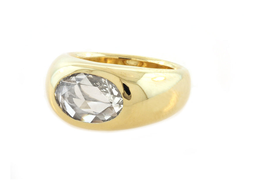 1.71ct IVS1 Rose Cut Diamond Gold Gypsy Ring