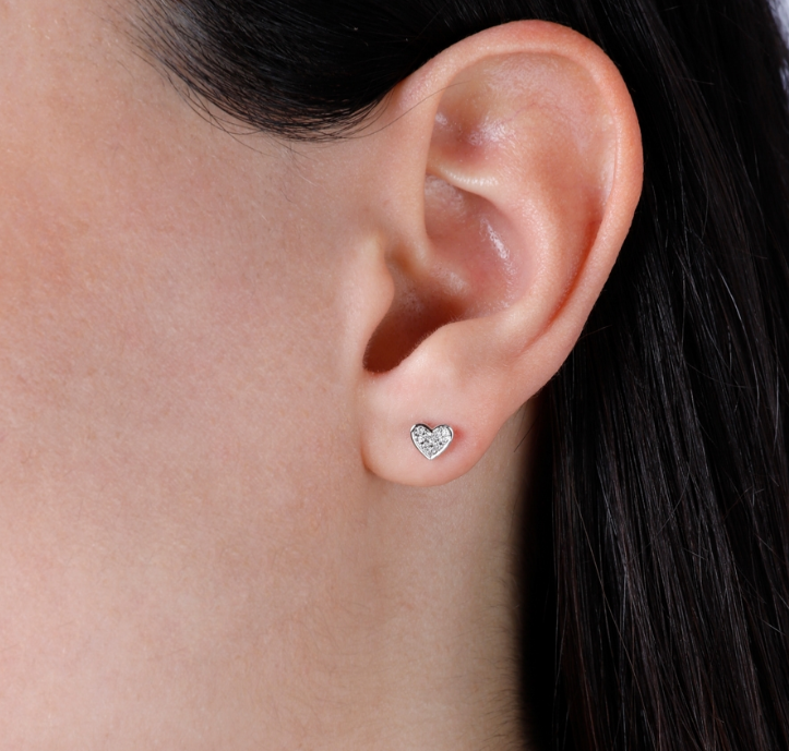 Mini Pave Diamond Heart Stud Earrings