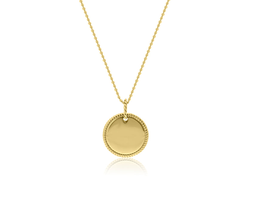 Gold Rope Border Round Medallion Necklace