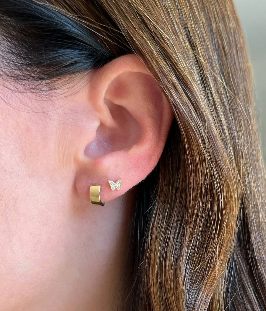 Small Wide Gold Huggie Hoop Earrings